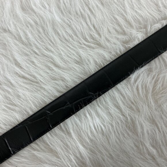 Charter Club Black Leather Croc Embossed Belt S - Picture 4 of 8